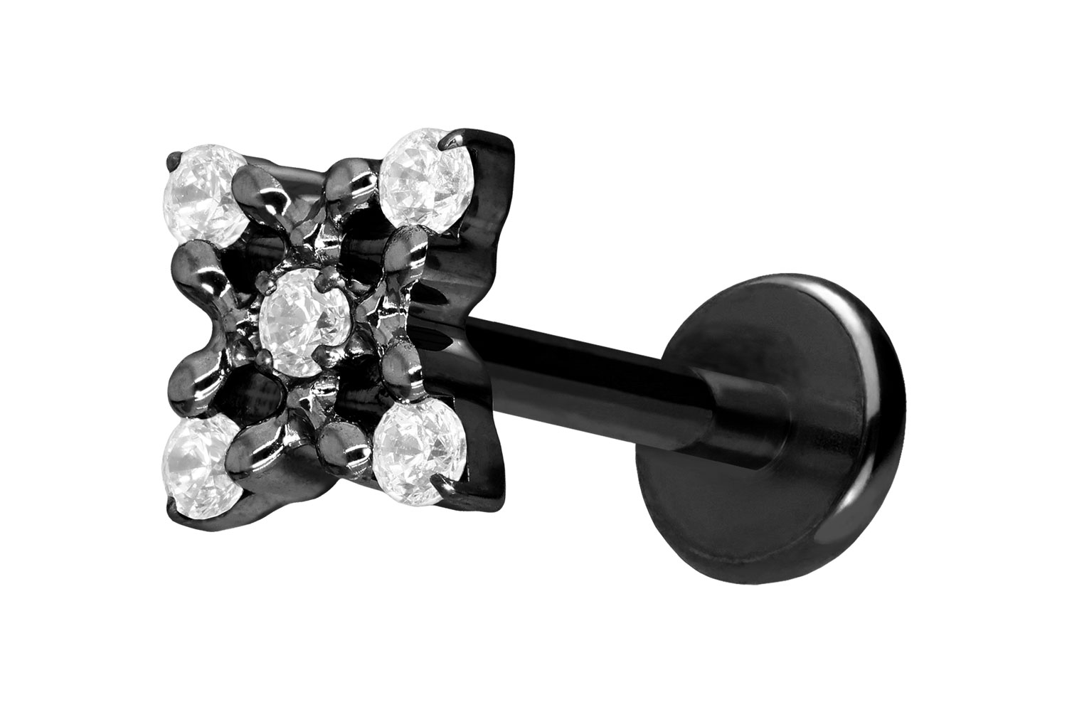 Titan Labret Piercing mit Push Fit KRISTALLBLUME